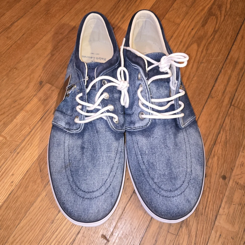 Polo by Ralph Lauren Men's Denim-Style Boat Shoes - Blue with White Laces